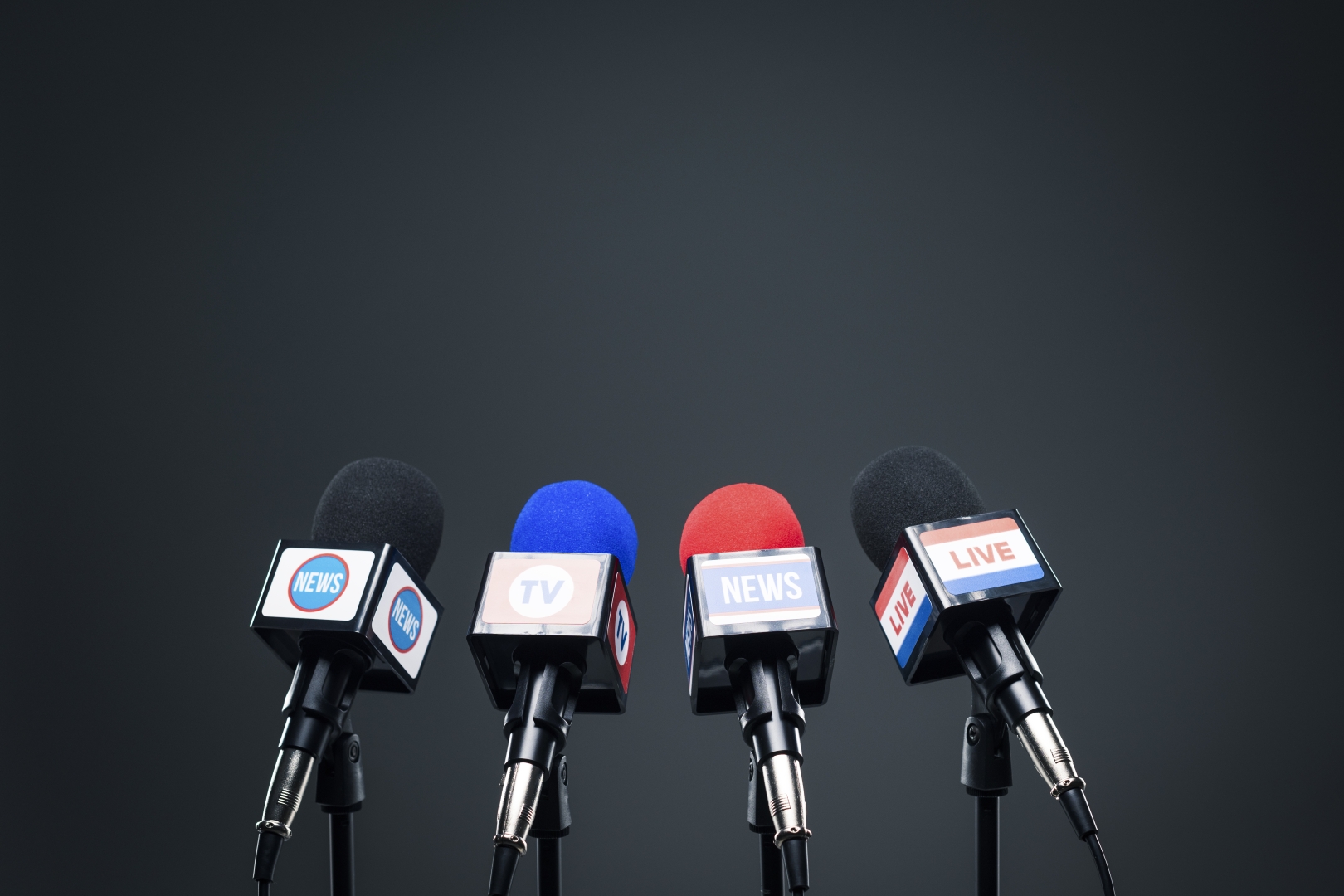 Press microphones ready for a media briefing